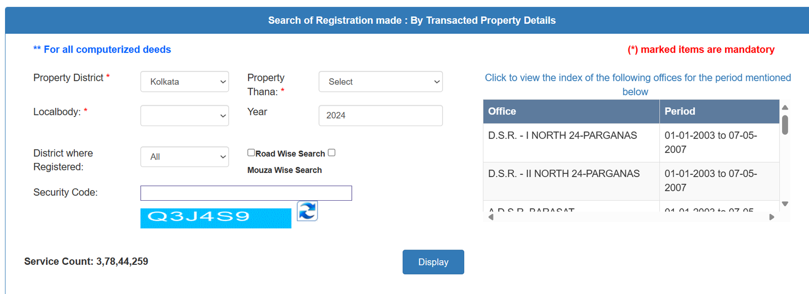 WB Land Registration Details by property details